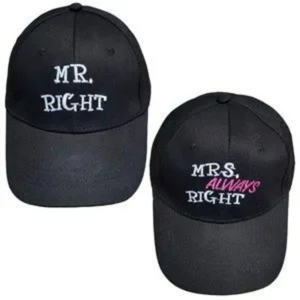 New Mr. Right and Mrs. Always Right Couples Black Denim Hats